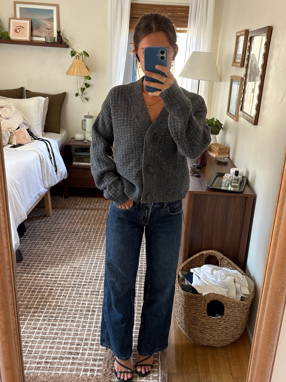 Universal Thread Charcoal shaker stitch Cardigan Sweater